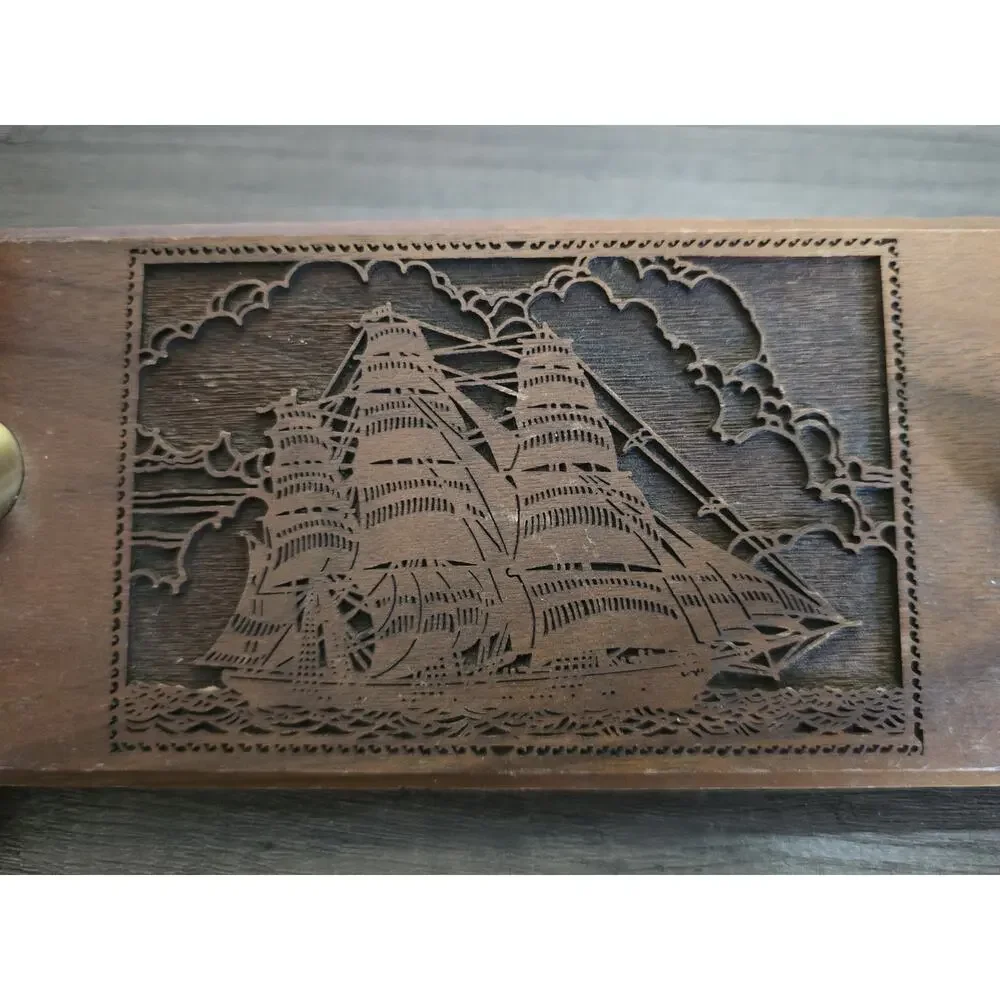 Vintage American Walnut desktop Nautical Sailing Ship Fountain Pen Holder